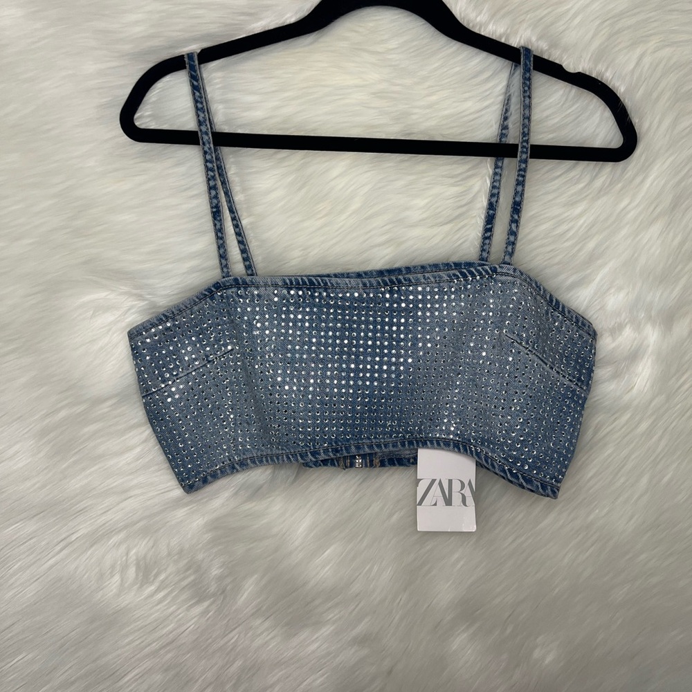 Zara Denim Rhinestones Women's Crop Top